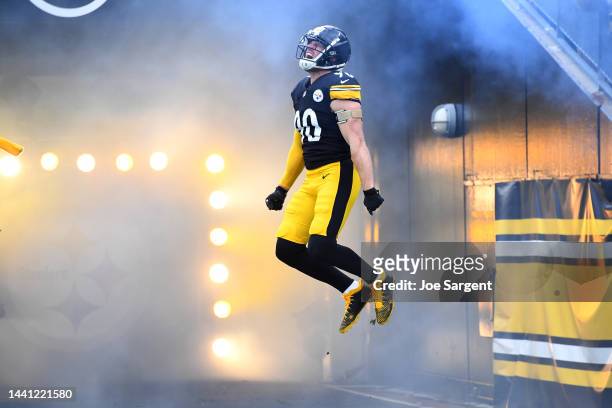 Watt of the Pittsburgh Steelers takes the field prior to the game against the New Orleans Saints at Acrisure Stadium on November 13, 2022 in...