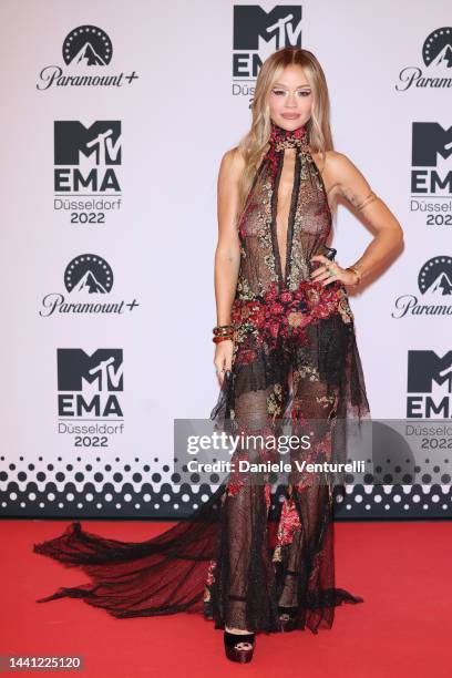 Rita Ora attends the red carpet during the MTV Europe Music Awards 2022 held at PSD Bank Dome on November 13, 2022 in Duesseldorf, Germany.