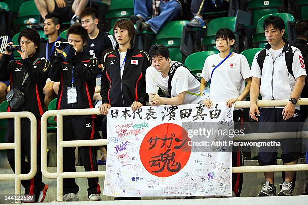 Japanese supporters look on during day two of the 20th Asian Taekwondo Championships at Phu Tho Stadium on May 10, 2012 in Ho Chi Minh City, Vietnam.