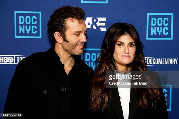 Aaron Lohr and Idina Menzel attend the " DOC NYC Premiere of "Idina Menzel: Which Way To The Stage?" at SVA Theater on November 13, 2022 in New York...