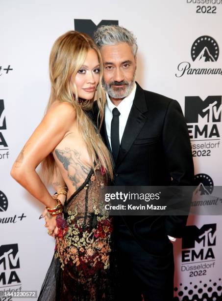 Rita Ora and Taika Waititi attend the MTV Europe Music Awards 2022 held at PSD Bank Dome on November 13, 2022 in Duesseldorf, Germany.