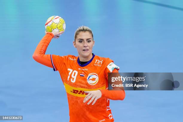 Estavana Polman of the Netherlands in action during the Main Round - EHF EURO 2022 match between Netherlands and Spain at the Arena Boris Trajkovski...