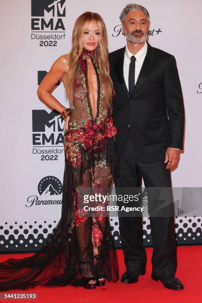 Rita Ora and Taika Waititi during the 2022 MTV Europe Music Awards at the PSD Bank Dome on November 13, 2022 in Dusseldorf, Germany