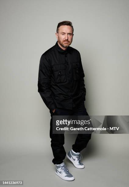 David Guetta poses during a portrait session during the MTV Europe Music Awards 2022 held at PSD Bank Dome on November 13, 2022 in Duesseldorf,...
