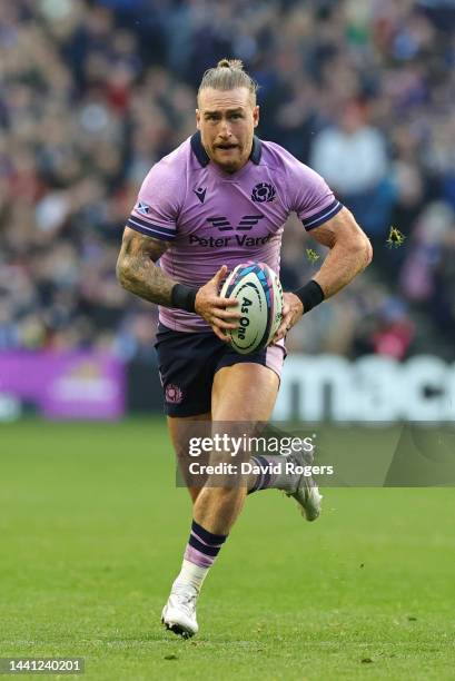 Stuart Hogg of Scotland breaks with the ball during the Autumn International match between Scotland and New Zealand All Blacks at Murrayfield Stadium...