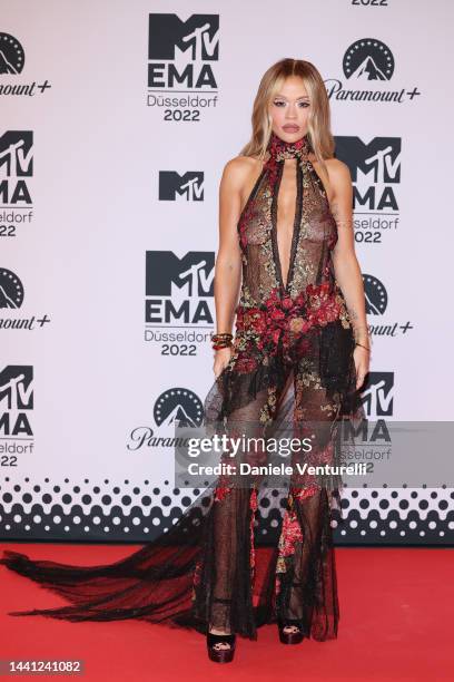 Rita Ora attends the red carpet during the MTV Europe Music Awards 2022 held at PSD Bank Dome on November 13, 2022 in Duesseldorf, Germany.