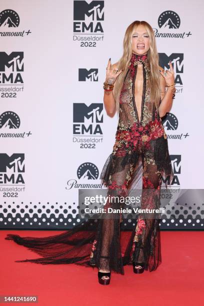 Rita Ora attends the red carpet during the MTV Europe Music Awards 2022 held at PSD Bank Dome on November 13, 2022 in Duesseldorf, Germany.