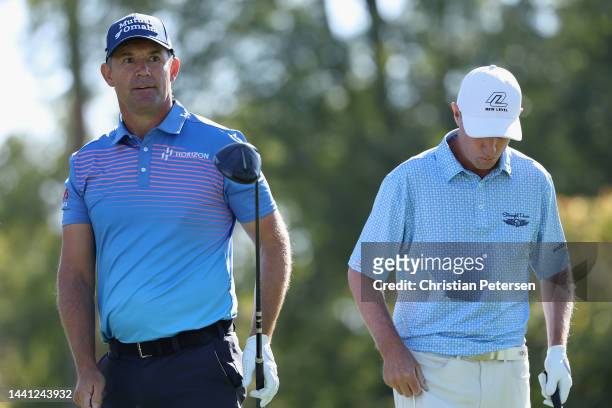 Padraig Harrington of Ireland watches his tee shot on the fifth hole during final round the Charles Schwab Cup Championship at Phoenix Country Club...