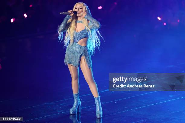 Ava Max performs on stage during the MTV Europe Music Awards 2022 held at PSD Bank Dome on November 13, 2022 in Duesseldorf, Germany.