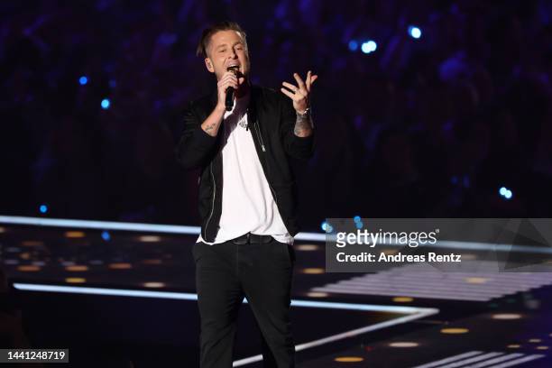Ryan Tedder of OneRepublic performs on stage during the MTV Europe Music Awards 2022 held at PSD Bank Dome on November 13, 2022 in Duesseldorf,...