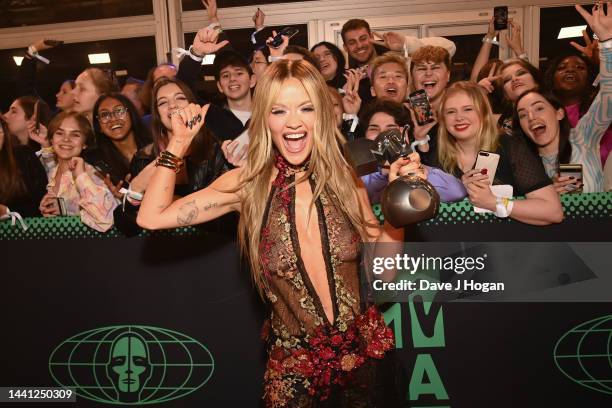 Rita Ora attends the red carpet during the MTV Europe Music Awards 2022 held at PSD Bank Dome on November 13, 2022 in Duesseldorf, Germany.