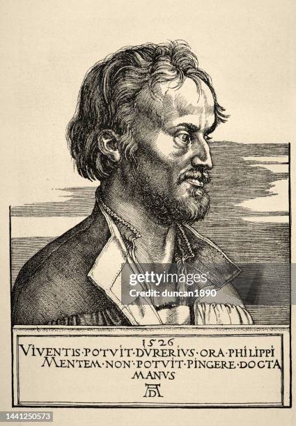 philip melanchthon, theologian of the protestant reformation, by albrecht dürer, german renaissance, 16th century, history art - protestantism stock illustrations