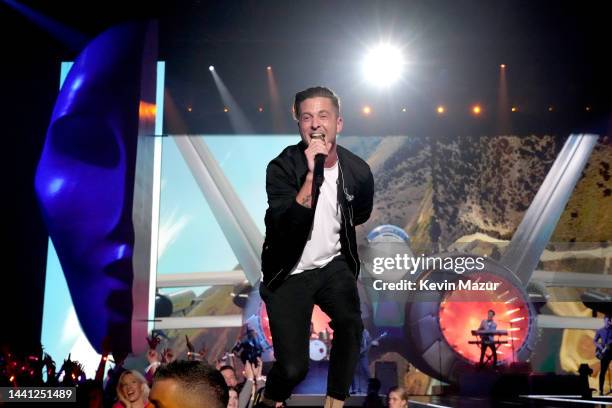 Ryan Tedder of OneRepublic performs onstage during the MTV Europe Music Awards 2022 held at PSD Bank Dome on November 13, 2022 in Duesseldorf,...