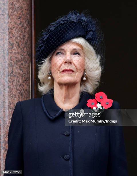 Camilla, Queen Consort attends the National Service of Remembrance at The Cenotaph on November 13, 2022 in London, England.