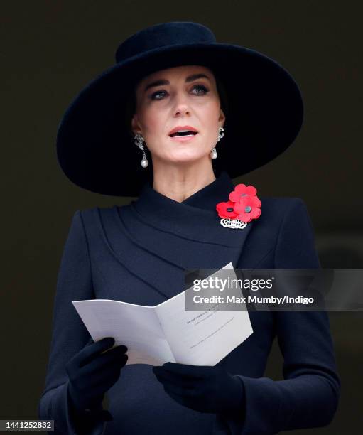 Catherine, Princess of Wales attends the National Service of Remembrance at The Cenotaph on November 13, 2022 in London, England.