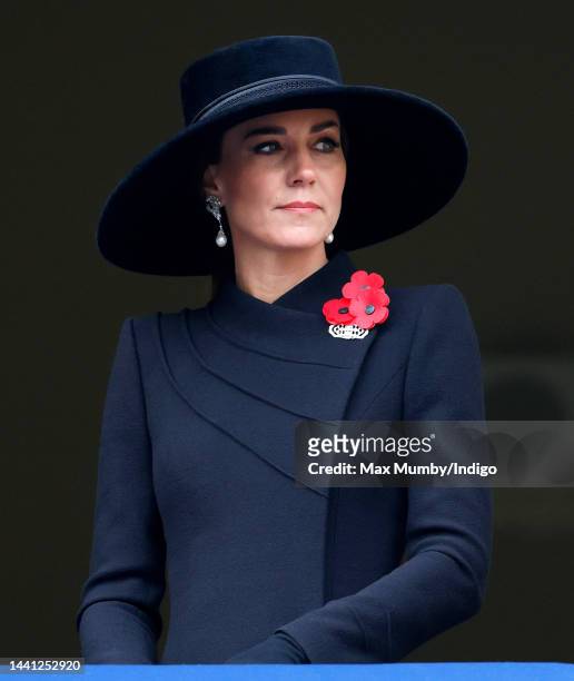 Catherine, Princess of Wales attends the National Service of Remembrance at The Cenotaph on November 13, 2022 in London, England.