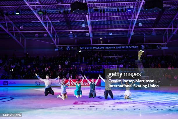 Alexa Knierim and Brandon Frazier of the United States, Charlene Guignard and Marco Fabbri of Italy, Daniel Grassl of Italy and Mai Mihara of Japan...