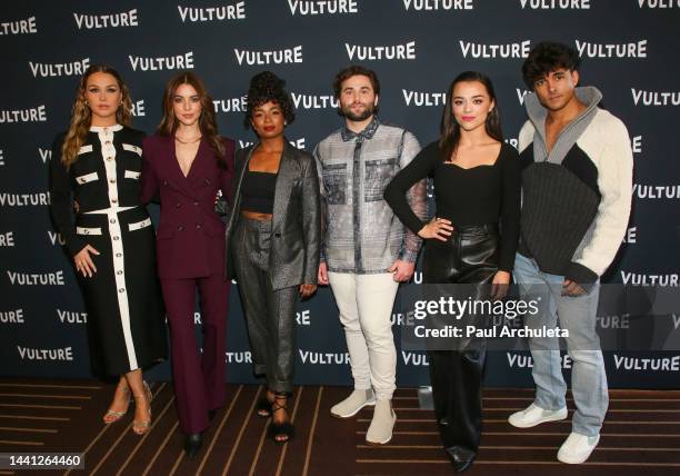 Camilla Luddington, Adelaide Kane, Alexis Floyd, Jake Borelli, Midori Francis and Niko Terho attend the 2022 Vulture Festival Los Angeles at The...