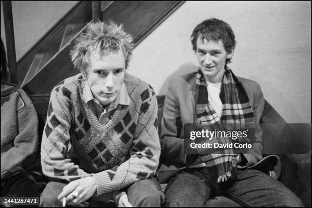 Singer John Lydon and guitarist Keith Levene of Public Image Ltd at the offices of Virgin Records, Portobello Road, London, 6th October 1980.