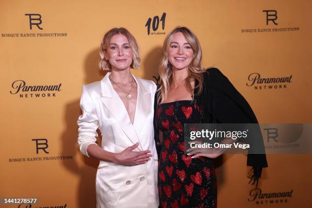 Jennifer Landon and Hassie Harrison attend the black carpet during "Yellowstone" Season 5 Fort Worth Premiere at Hotel Drover on November 13, 2022 in...