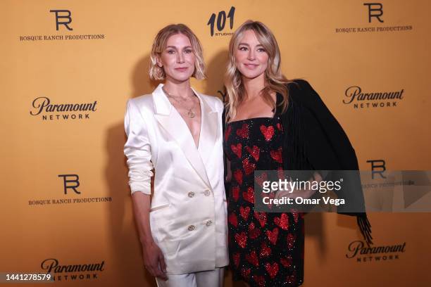 Jennifer Landon and Hassie Harrison attend the black carpet during "Yellowstone" Season 5 Fort Worth Premiere at Hotel Drover on November 13, 2022 in...