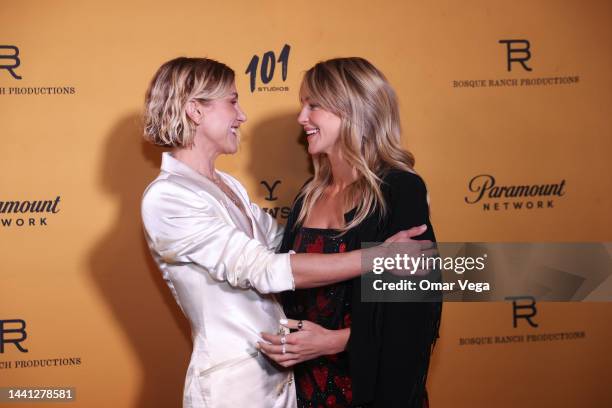 Jennifer Landon and Hassie Harrison attend the black carpet during "Yellowstone" Season 5 Fort Worth Premiere at Hotel Drover on November 13, 2022 in...
