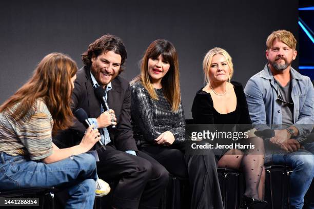 Rebecca Alter, Adam Pally, Casey Wilson, Elisha Cuthbert and Zach Knighton speak onstage at What the Hell Have the Happy Endings Friends Been Up To?...