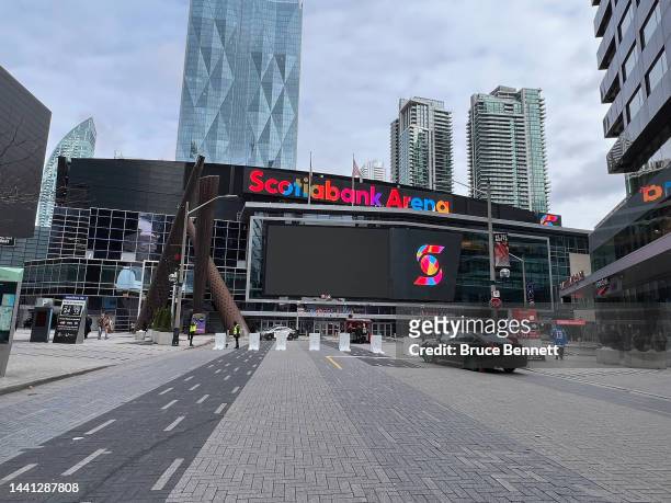 General view outside the arena prior to the HHoF Legends Classic game at the Scotiabank Arena on November 13, 2022 in Toronto, Ontario, Canada. The...