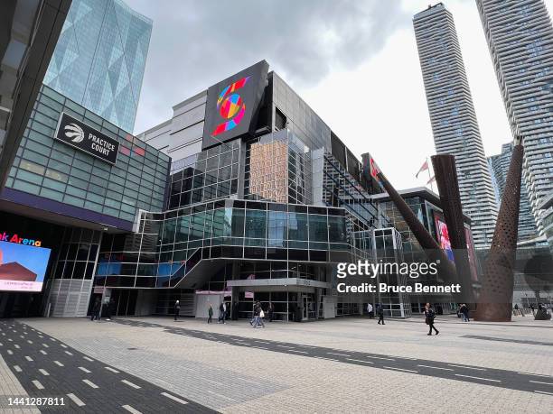 General view outside the arena prior to the HHoF Legends Classic game at the Scotiabank Arena on November 13, 2022 in Toronto, Ontario, Canada. The...