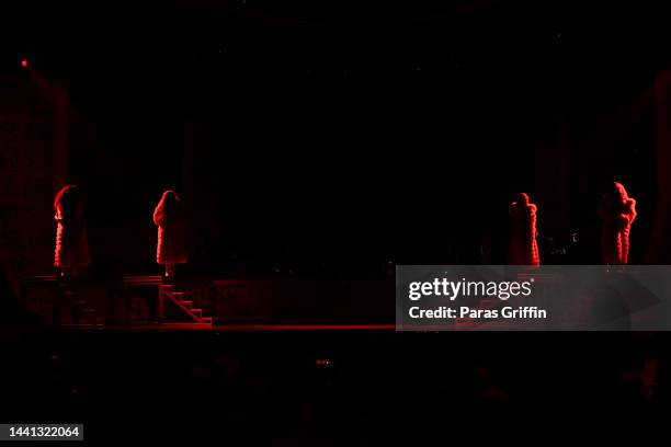 Kandi Burruss, Tamika Scott, Tameka Cottle and LaTocha Scott of Xscape perform onstage during the 2022 Soul Train Awards presented by BET at the...