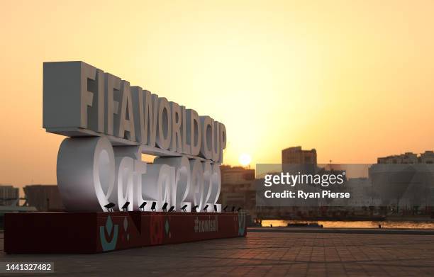 General view of the Corniche Waterfront at sunrise ahead of the FIFA World Cup Qatar 2022 on November 14, 2022 in Doha, Qatar.