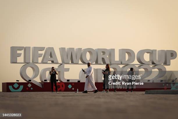 People gather at the Corniche Waterfront ahead of the FIFA World Cup Qatar 2022 on November 14, 2022 in Doha, Qatar.