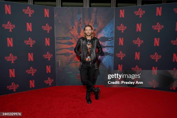 Jamie Campbell Bower attends Netflix's "Stranger Things" SAG event at Netflix Tudum Theater on November 13, 2022 in Los Angeles, California.