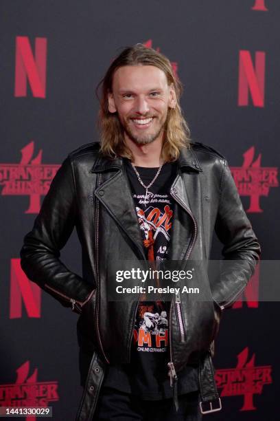 Jamie Campbell Bower attends Netflix's "Stranger Things" SAG event at Netflix Tudum Theater on November 13, 2022 in Los Angeles, California.