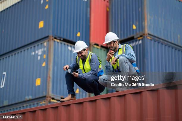 business engineer in container transportation industry. - docklands studio stock pictures, royalty-free photos & images