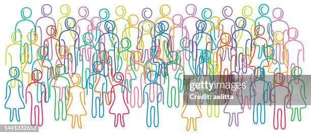 vector illustration of large group of people, which contains icons of women and men. - stick figure woman stock illustrations