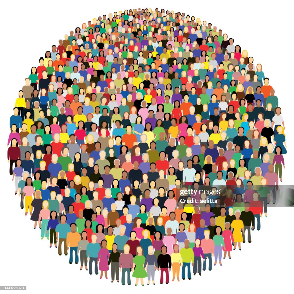 Vector illustration of large group of people, which contains icons of women and men.