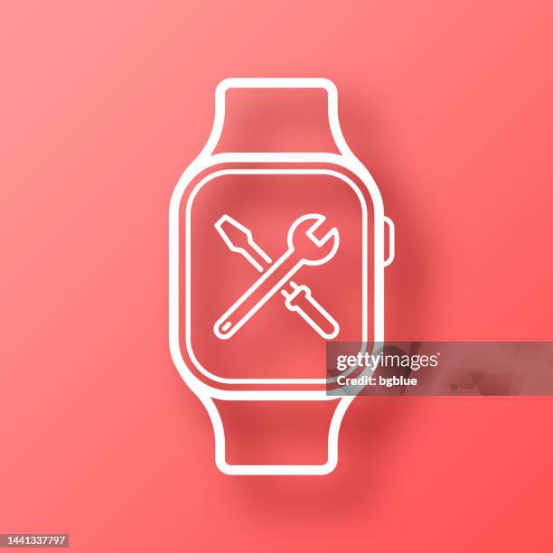 smartwatch settings - tools. icon on red background with shadow - red screwdriver stock illustrations