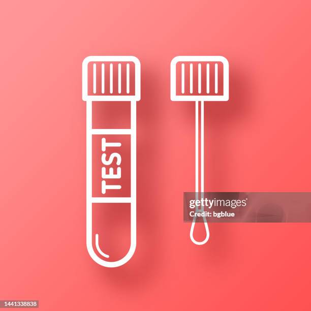 stockillustraties, clipart, cartoons en iconen met test tube with cotton swab. icon on red background with shadow - gene wang