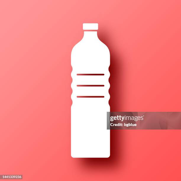 bottle of water. icon on red background with shadow - fruit infused water bottle stock illustrations