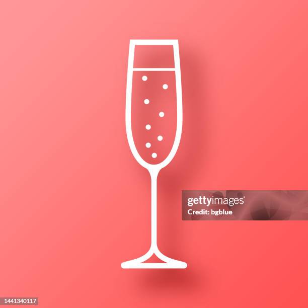 glass of champagne. icon on red background with shadow - champagne glass clipart stock illustrations