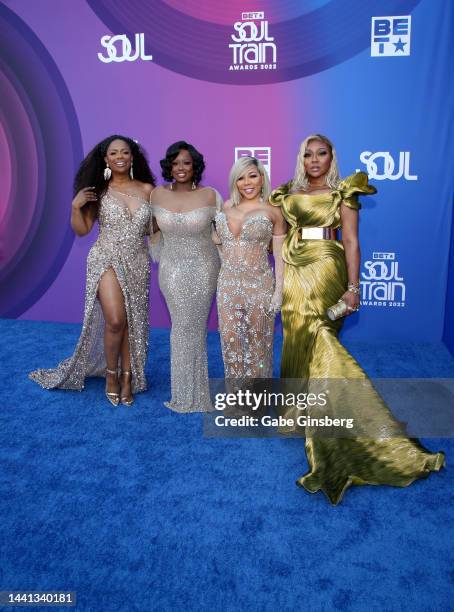 Kandi Burruss, Tamika Scott, Tameka Cottle Harris and LaTocha Scott of Xscape attend the 2022 Soul Train Awards at the Orleans Arena on November 13,...