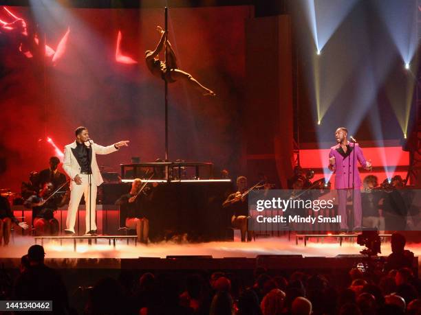 Valentine and Tank perform during the 2022 Soul Train Awards at the Orleans Arena on November 13, 2022 in Las Vegas, Nevada.