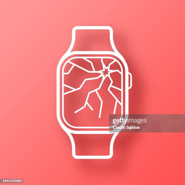 smartwatch with broken screen. icon on red background with shadow - broken clock stock illustrations