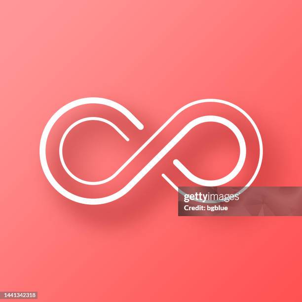 unendlichkeit. symbol auf rotem hintergrund mit schatten - infinity symbol stock-grafiken, -clipart, -cartoons und -symbole