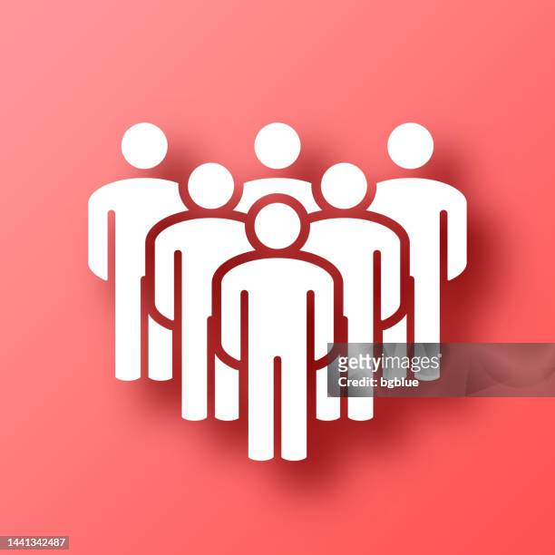 team. icon on red background with shadow - chief executives committee meeting stock illustrations