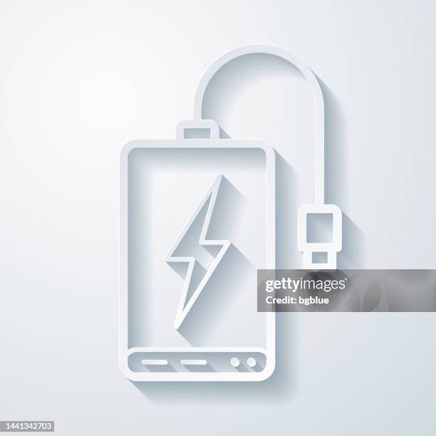 power bank. icon with paper cut effect on blank background - external hard disk drive stock illustrations