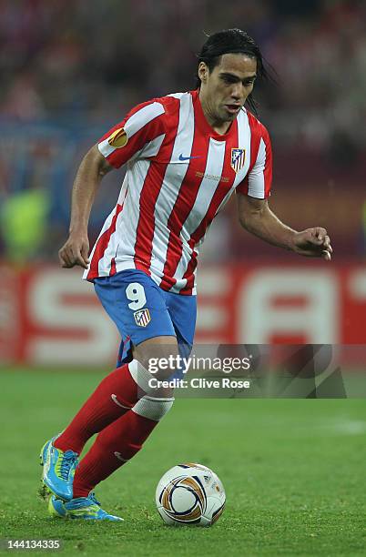 Radamel Falcao of Atletico Madrid in action during the UEFA Europa League Final between Atletico Madrid and Athletic Bilbao at the National Arena on...