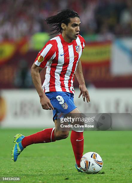 Radamel Falcao of Atletico Madrid in action during the UEFA Europa League Final between Atletico Madrid and Athletic Bilbao at the National Arena on...