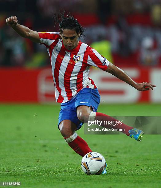 Radamel Falcao of Atletico Madrid in action during the UEFA Europa League Final between Atletico Madrid and Athletic Bilbao at the National Arena on...